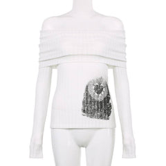 Off shoulder long sleeve ruched abstract top