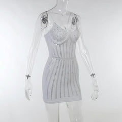 Beaded backless contrast cami mini dress-final-sale