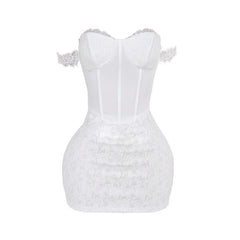 Sweetheart neck off shoulder bustier lace mini dress