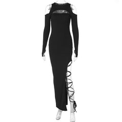 Long sleeve off shoulder hollow out cut out maxi dress