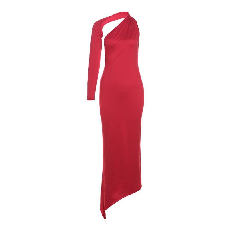 Long sleeve halter irregular one shoulder maxi dress