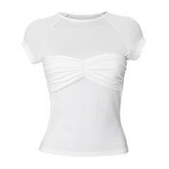 Short sleeve ruched crewneck solid top