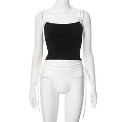 Drawstring ruched self tie cami crop top