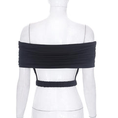 Ruched solid off shoulder hollow out backless crop cut out top