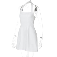 Halter solid ruched stitch zip-up mini dress