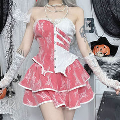 Sweetheart neck contrast button ruffle tube top