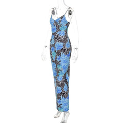 V neck flower print cami maxi dress