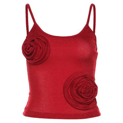 Flower applique u neck glitter cami top
