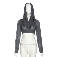 Hoodie long sleeve knitted crop top