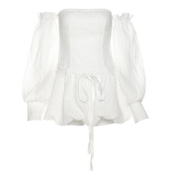 Backless self tie ruched textured gloves solid tube mini dress-final-sale