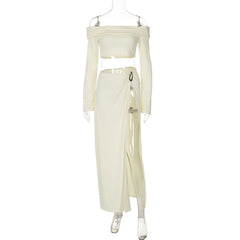 Off shoulder long sleeve o ring slit maxi dress