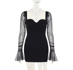 Sweetheart neck long sleeve mesh mini dress