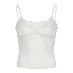 U neck butterfly pattern lace hem cami top