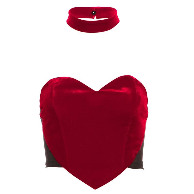 Velvet sweetheart neck button backless tube top