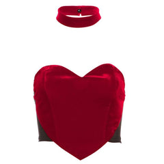 Velvet sweetheart neck button backless tube top