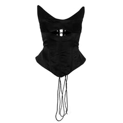 V neck corset lace up hollow out cut out top