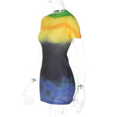 Tie dye contrast short sleeve crewneck mini dress- Final Sale-final-sale