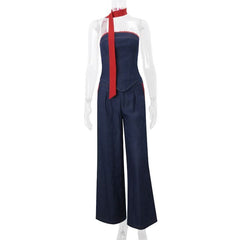 Button pocket lace hem ruched wide leg jeans