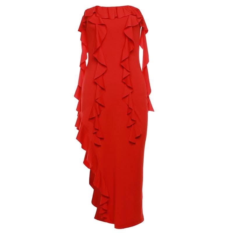 Ruffle high slit ruched irregular solid tube midi dress-final-sale