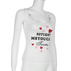 Letter print beaded backless contrast cami top