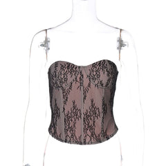 Sweetheart neck bustier lace zip-up tube top