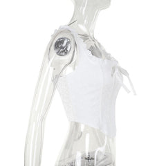 Ruched smocked textured bustier ruffle top