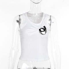 Metal applique ruched solid tank top