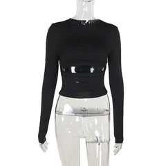 Long sleeve hollow out crop cut out top