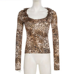 Long sleeve leopard print ruffle top