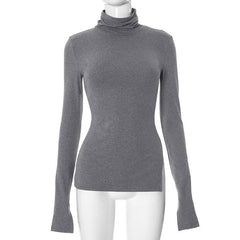 Long sleeve high neck slit irregular solid top