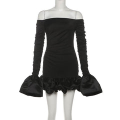 Off shoulder long sleeve ruched mini dress