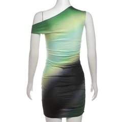 Off shoulder gradient ruched mini dress