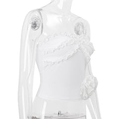 Flower applique ruffle ruched solid tube top
