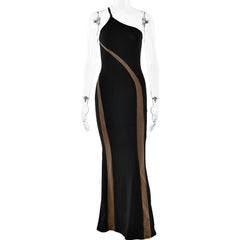 One shoulder irregular contrast cami maxi dress-final-sale