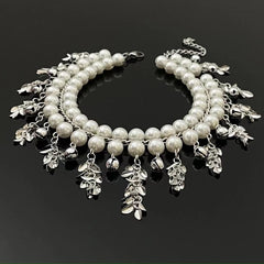 Glitter pendant faux pearl layered choker necklace