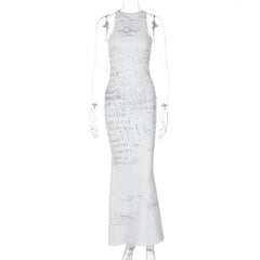 Sleeveless crewneck print maxi dress