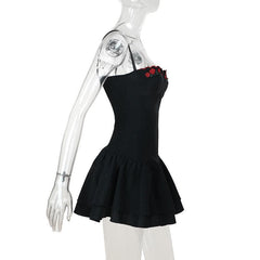Sweetheart neck rose embroidery bowknot cami mini dress