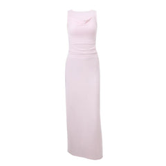 Cowl neck ruched solid tank maxi dress-final-sale