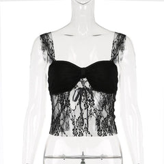 Lace ruched backless self tie cami top