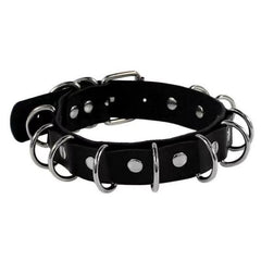 PU leather rivet o ring metal chain necklace