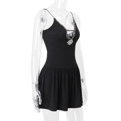 V neck flower applique hollow out cami cut out top