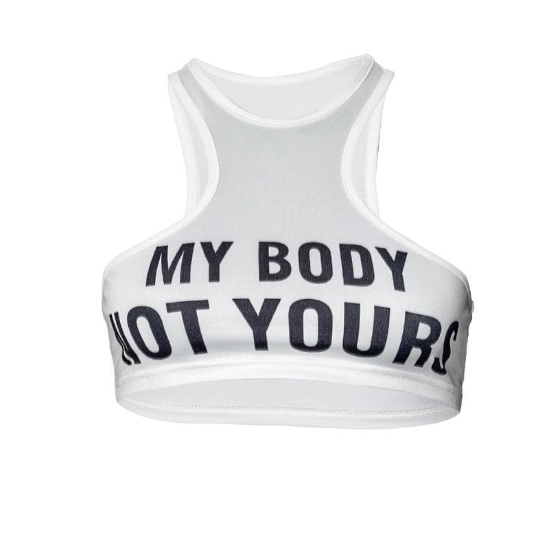 Round neck letter print solid crop tank top
