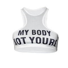 Round neck letter print solid crop tank top
