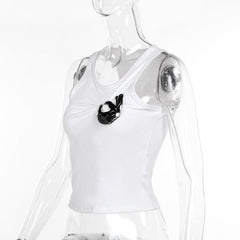 Metal applique ruched solid tank top