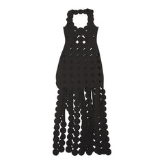 Hollow out backless sleeveless low cut solid cut out maxi dress