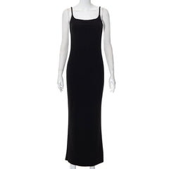 Backless self tie ribbed square neck solid cami maxi dress-final-sale