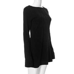 Long sleeve textured crewneck solid mini dress-final-sale