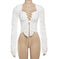 Long sleeve cross front textured top
