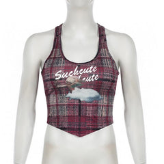 U neck plaid print tank top
