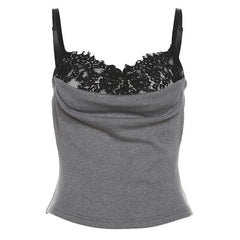 Lace patchwork ruched contrast cami top